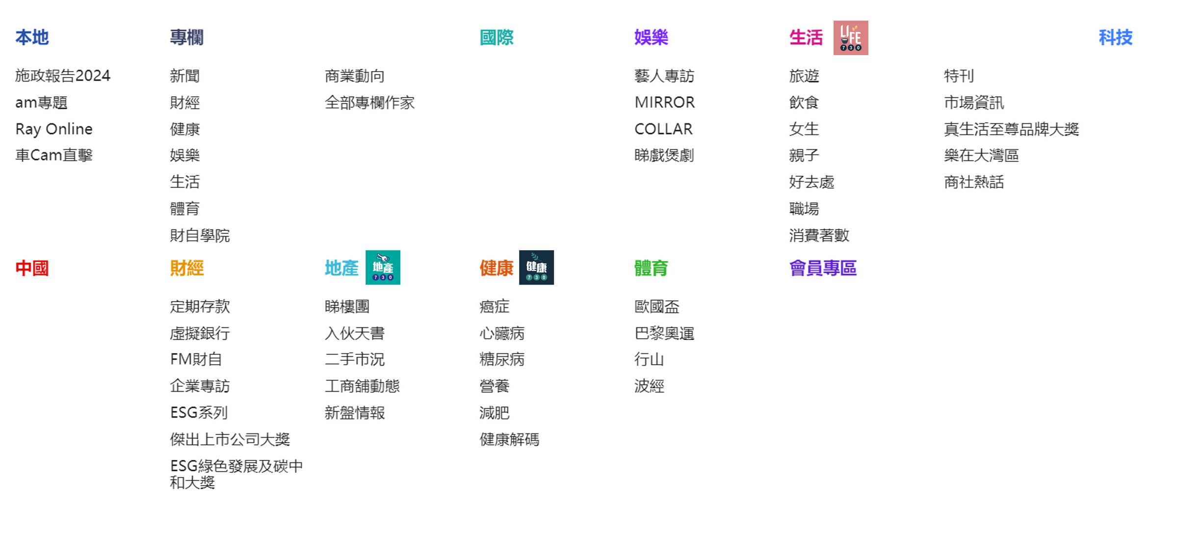Website and App Sections example